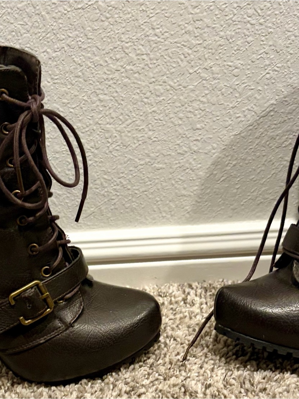 Charlotte Russe Dark Brown Lace-Up Ankle Boots with Buckle